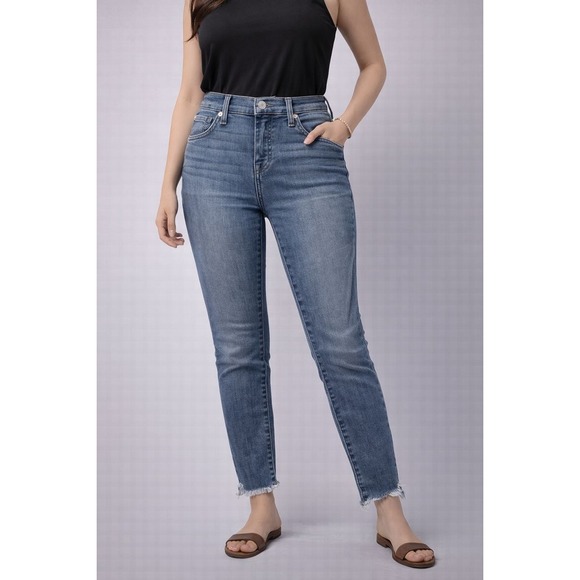 7 For All Mankind Denim - 7 For All Mankind Ankle Skinny Jeans Frayed Hem Blue Denim Size 25